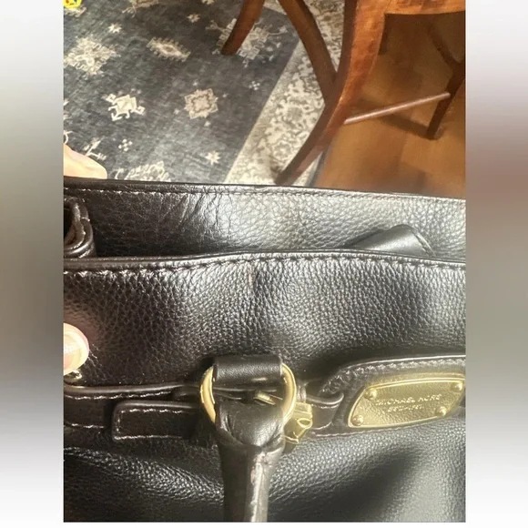 Michael Kors Hamilton Satchel Tote Bag Dark Brown Pebbled Leather Top Handle - Picture 11 of 11